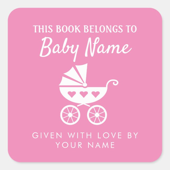 Pink girl's baby shower bookplate sticker labels (Front)