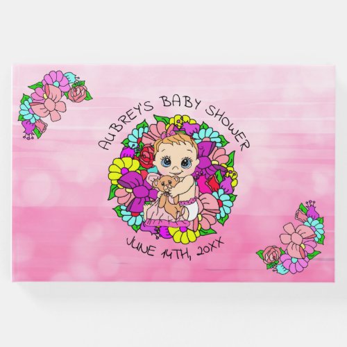 Pink Girls Baby Shower Caucasian Baby Floral Guest Book