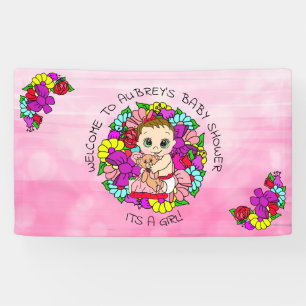 Pink Girl's Baby Shower Caucasian Baby Whimsical Banner