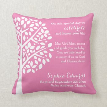 Pink Girls Baptism Christening Blessing Prayer Throw Pillow by OnceForAll at Zazzle