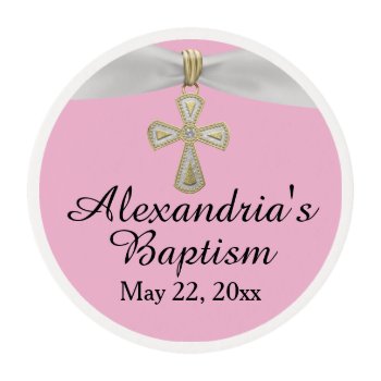 Pink Girl's Baptism Christening Edible Frosting Rounds by OnceForAll at Zazzle