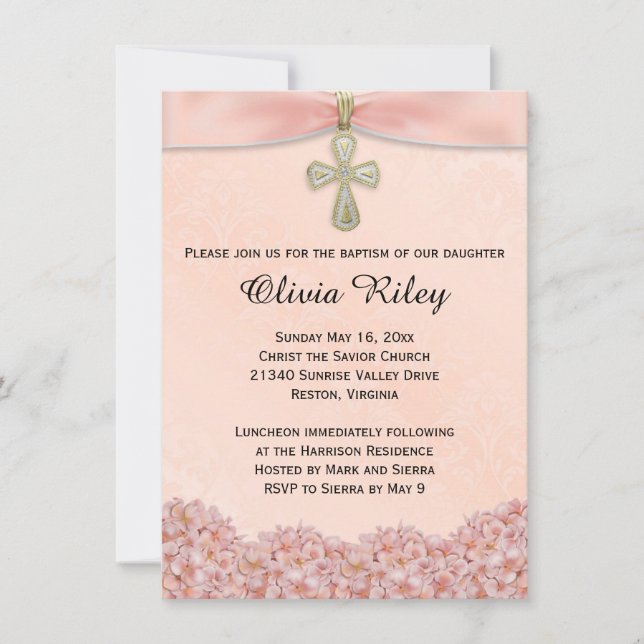 Pink Girls Baptism Christening Invitation (Front)