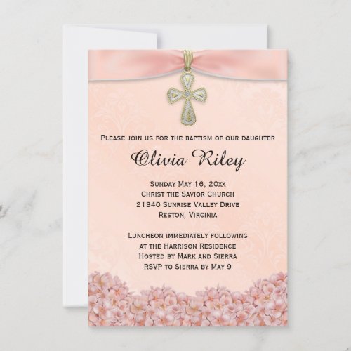Pink Girls Baptism Christening Invitation