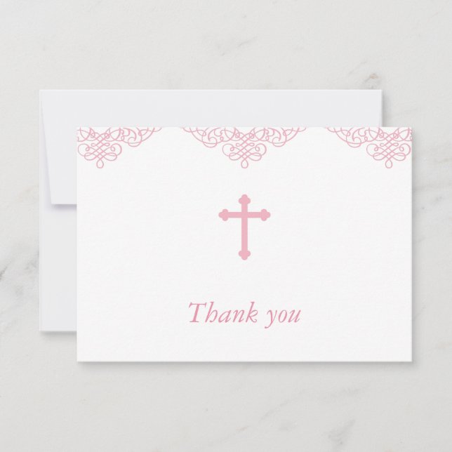 Pink Girls Baptism/Christening Thank You Card (Front)