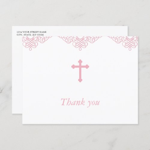 Pink Girls BaptismChristening Thank You Postcard