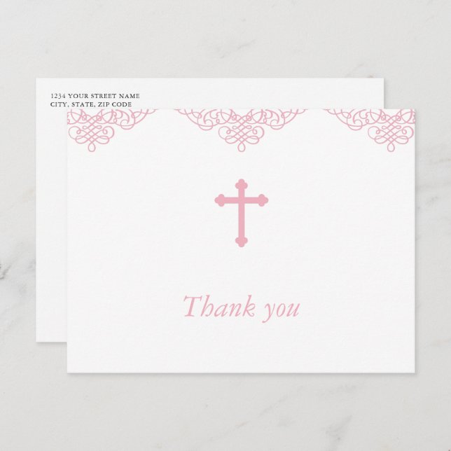 Pink Girls Baptism/Christening Thank You Postcard (Front/Back)