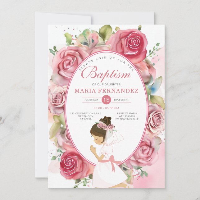 Pink Girls Baptism Invitation  (Front)