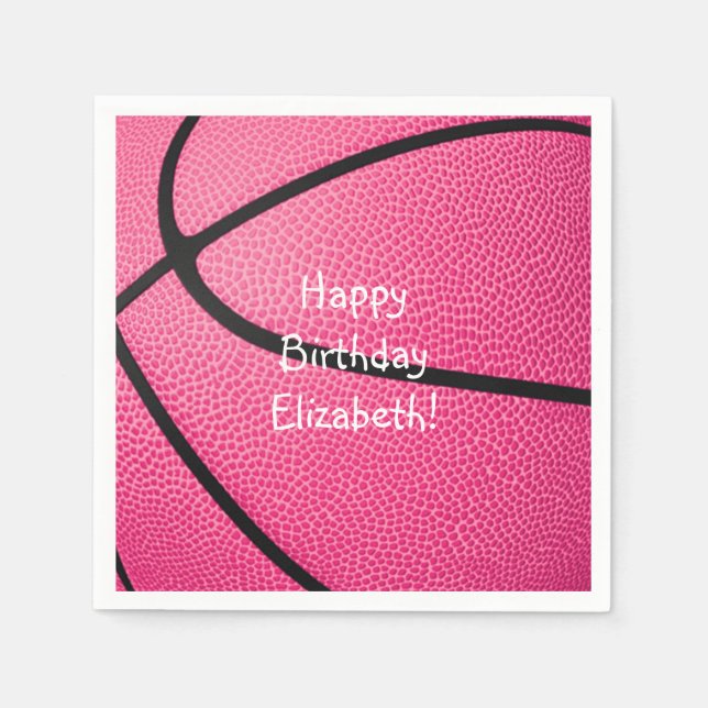 pink girls basketball birthday or team party napkins (Front)