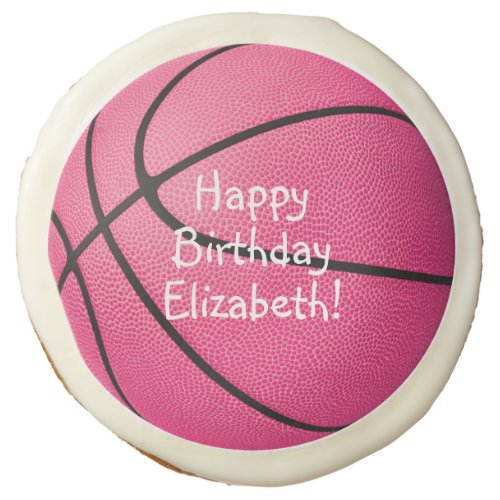 pink girls basketball birthday or team party sugar cookie