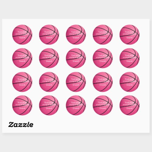 pink girls basketball birthday team party classic round sticker
