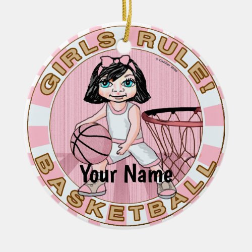 Pink Girls Basketball custom name Ceramic Ornament