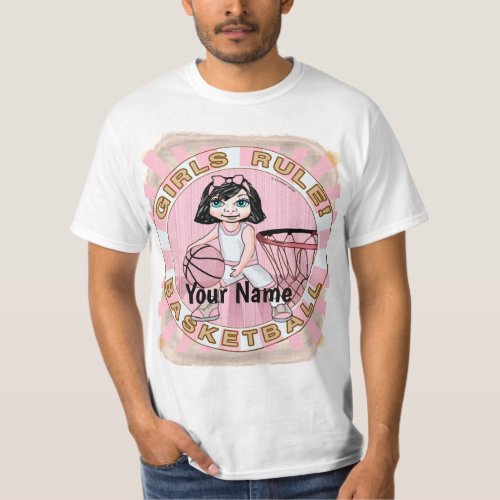 Pink Girls Basketball custom name T_Shirt