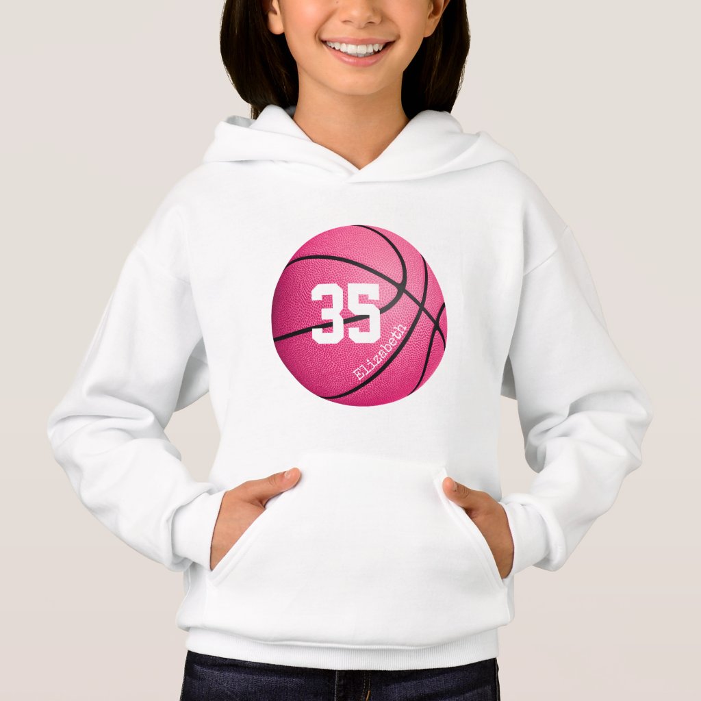pink girls' basketball personalized hoodie