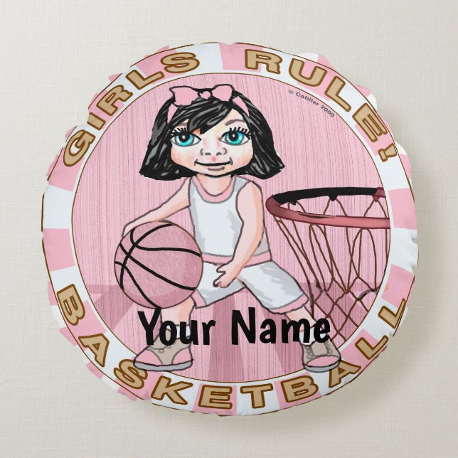 Pink Girls Basketball  Round Pillow (Front)