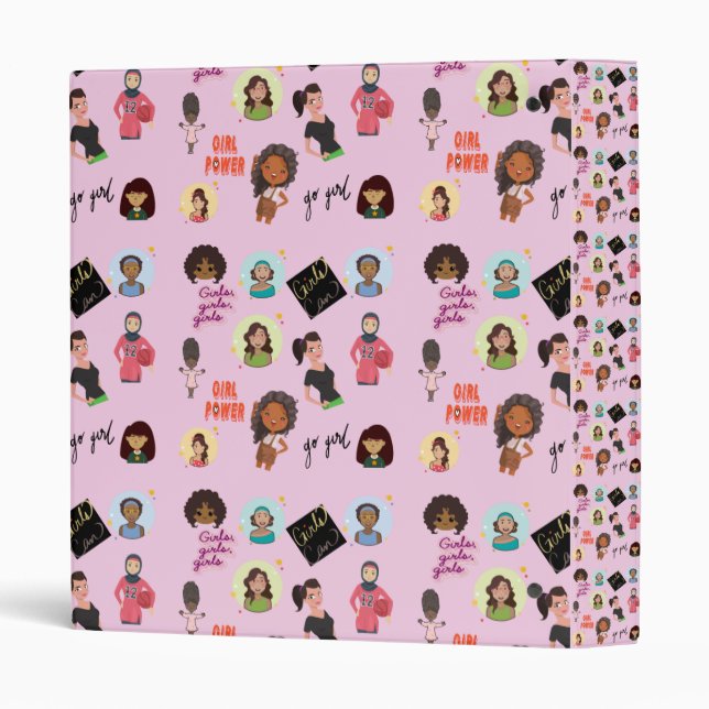 Pink Girl's Binder-Ethnic Girl Power Personalized 3 Ring Binder (Back/Spine)