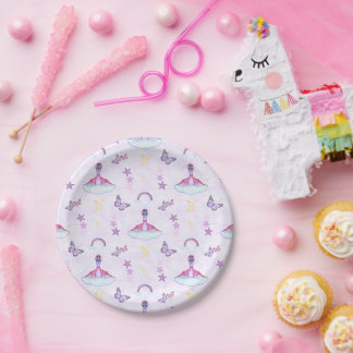 Pink Girls Birthday Cute Dinosaur Paper Plates