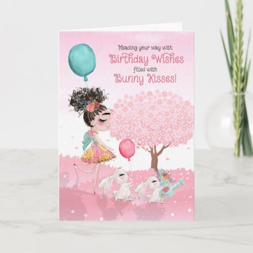 Pink Girls Birthday Wishes and Bunny Kisses