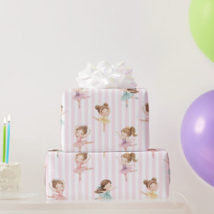 Pink Girls Bow Tutu Ballerina Birthday Wrapping Paper