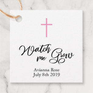 Pink Girls Christening Baptism Plant Favor Tag