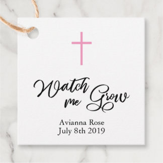 Pink Girls Christening Baptism Plant Favor Tag