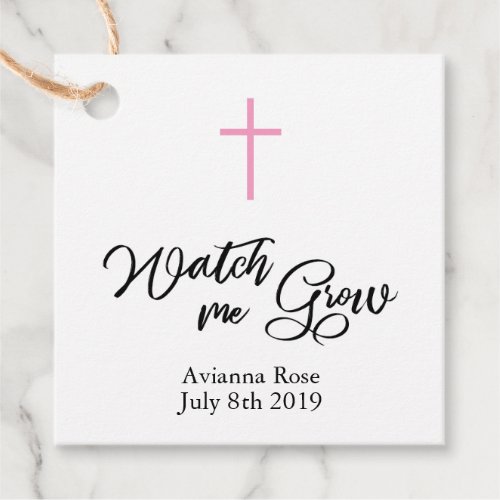 Pink Girls Christening Baptism Plant Favor Tag