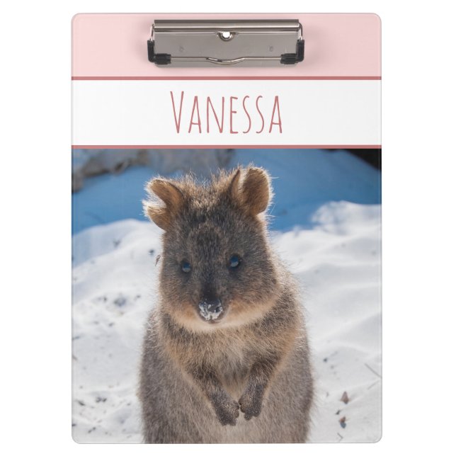 Pink Girls Custom Name Quokka on the Beach Clipboard (Front)