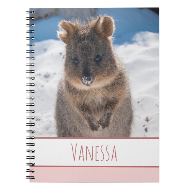 Pink Girls Custom Name Quokka on the Beach Notebook (Front)