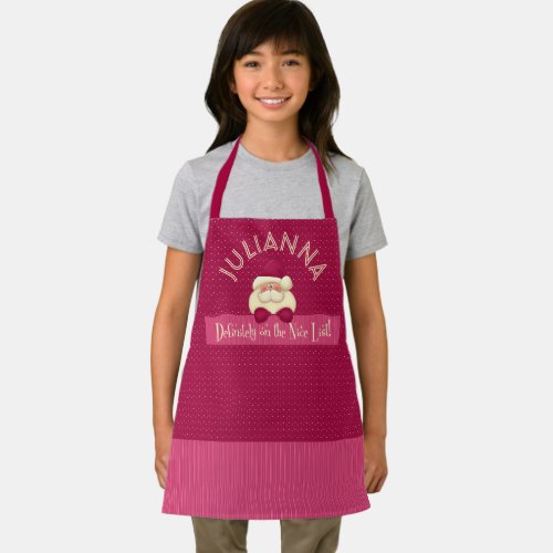 Pink Girls Definitely on the Nice List Holiday Apr Apron