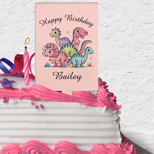 Pink Girls Dinosaur Birthday Cake Topper (Creator Uploaded)