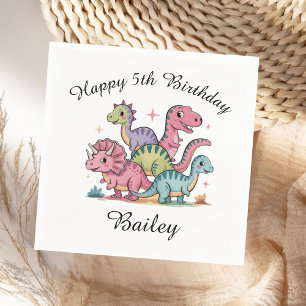 Pink Girls Dinosaur Birthday Napkins