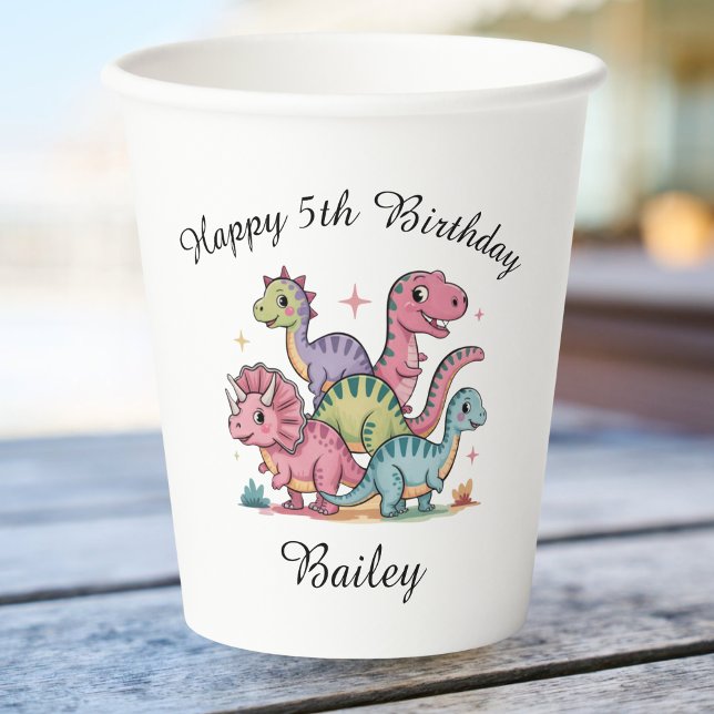 Pink Girls Dinosaur Birthday Paper Cups (Creator Uploaded)
