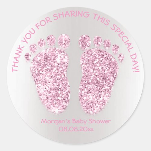 Pink Girls Feet Baby Shower Favor Thank You Spark Classic Round Sticker