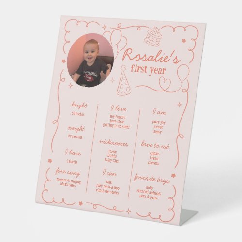 Pink Girl's First Birthday Milestone Timeline