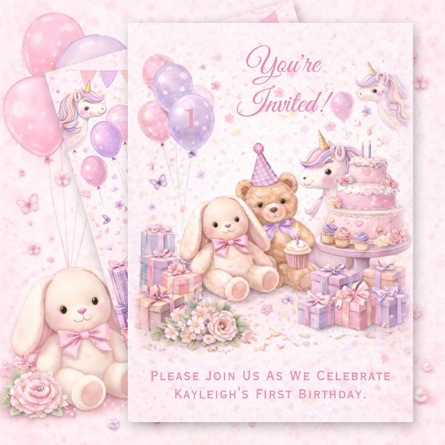 Pink Girl's First Birthday Party | Invitation (Creator Uploaded)