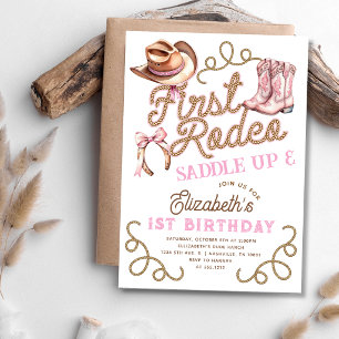 Pink Girls First Rodeo 1st Birthday Invitation