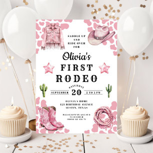Pink Girl's First Rodeo 1st Birthday Invitation