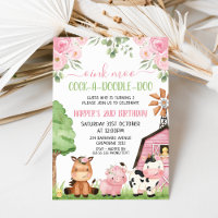 Pink Girls Floral Barn Farm Animals Birthday
