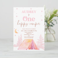 Pink Girls Happy Camper 1st Birthday 