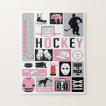 Pink Girls Hockey Elements Stick Puck Player Jigsaw Puzzle at Zazzle