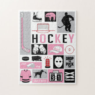 Pink girls Hockey Elements Stick Puck Player Jigsaw Puzzle