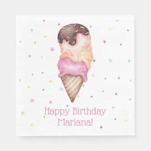 Pink Girls Ice Cream Birthday Party Napkins