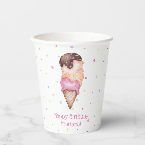 Pink Girls Ice Cream Birthday Party Paper Cups