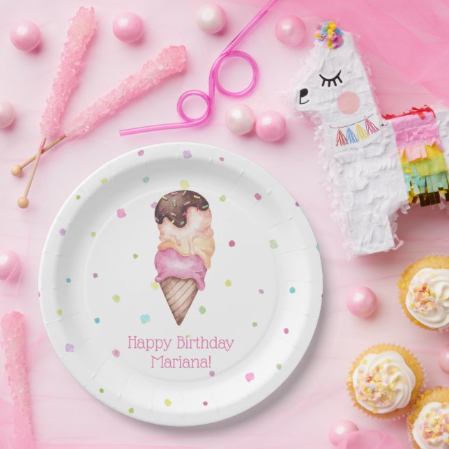 Pink Girls Ice Cream Birthday Party Paper Plates (Party)