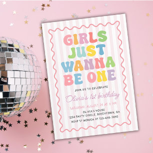 Pink Girls Just Wanna Be One Colorful Birthday Invitation