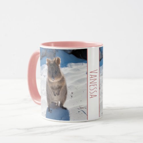 Pink Girls Kids Quokka Beach Personalized Mug