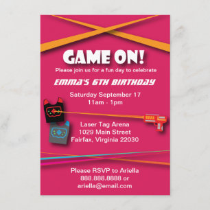 Pink Girl's Laser Tag Birthday Party Invitation