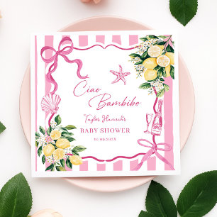 Pink Girls Lemon Ciao Baby Italian Baby Shower Napkins