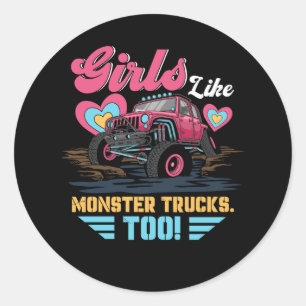 Pink Girls Like Monster Trucks Too Monter Jam Kids Classic Round Sticker