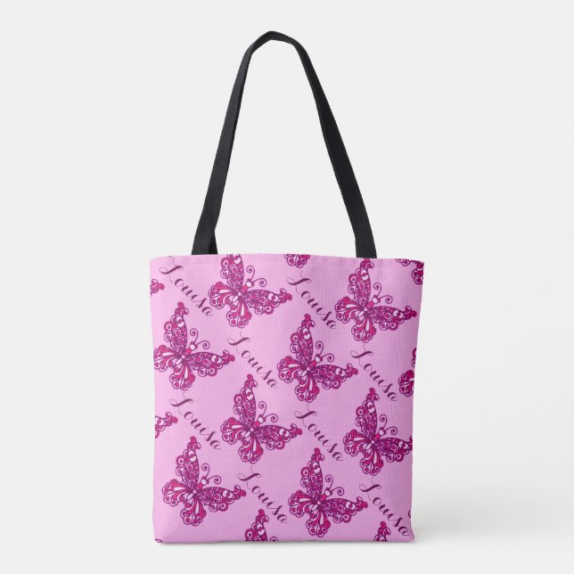 Pink girls name Butterfly pattern personalized bag (Back)