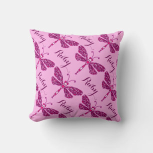 Pink girls name dragonfly pattern cushion pillow